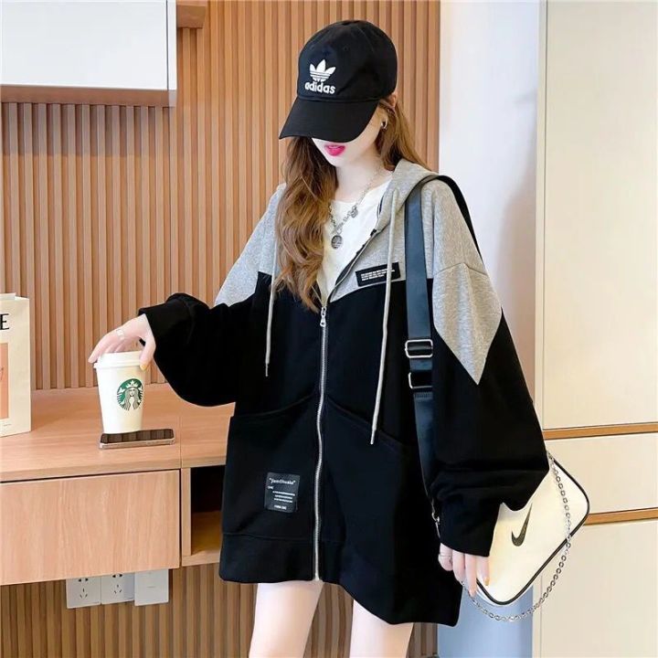 Women Korean Style Hoodies Zip-up Harajuku Oversized Solid Pocket Hooded  Sweatshirts Autumn Long Sleeve Loose Baseball Jacket | Lazada