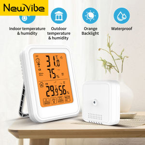 【NewVibe】Indoor Outdoor Room Smart Touch Screen Thermometer with 1 Wireless Sensors Digital Hygrometer Thermometer Temperature Humidity Monitor Meter Gauge with LCD Back-light Wireless Thermometer Waterproof Magnetic Suction for Home Office Bedroom
