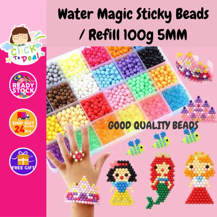 500/1100/2200/3000Pcs Different Color Non-toxic Material DIY Water Sticky Fuse  Beads Water Fuse Beads Kit Supplement Plastic Toys Funny Children  Educational DIY Toys