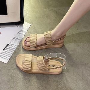 [Free Shipping] Dongdaemun Niche Design Summer New Thick-Soled Platform Buckle Strap Flat Roman Sandals For Women