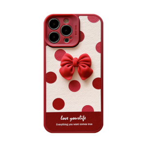 【SG Ready Stock】Lovely red bow dot IPhone case camera full cover protective cover for 13 / 12 / Pro / Pro Max
