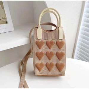 Fashionable Knitted Crossbody Bag Single Shoulder Letter Mini Heart Shaped Handbag New Style Womens Bag Polyester Material