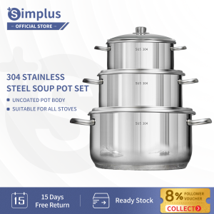 INSSA x Simplus 304 Stainless Steel 6pcs Cookware Set 16cm/20cm/24cm Soup Pots Non-Coated Multi-Stove Compatibility