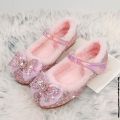 十9Kids Casual Shoes For Girls Winter Cotton Shoes For Toddlers Girl & Children Flat Loafers With Thick Fur Hairy Frozen Elsa 23-34. 