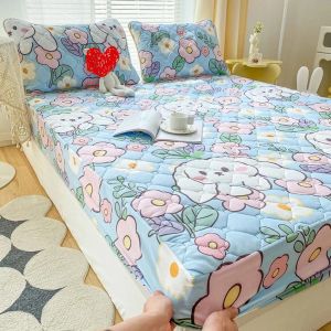 BESTOUR 120/150/180cm Fitted Sheet Non Slip Skin-friendly Bed Cover Thicken Waterproof Home Bed Linen Bedroom Use