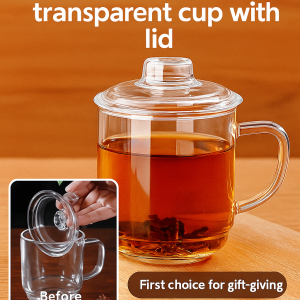 Thickened Heat Resistant Glass Cup With Lid Transparent Crystal Coffee Cup Tea Cup With Handle Home Tea Cup沏茶把手杯