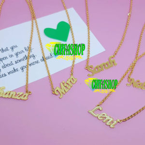 kalung nama titanium anti Karat custome elegant lapis emas 24k