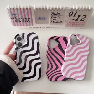 Art Glossy Wave Pattern Hit Color Stripe Phone Case For iPhone 17 16 15 14 13 12 Pro Max Shockproof Water Ripple Back Cover