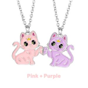 2Pcs/Set Cartoon Animal Cat Alloy BFF Friendship Necklaces Set Kids Best Friend Jewelry Gift for Christmas