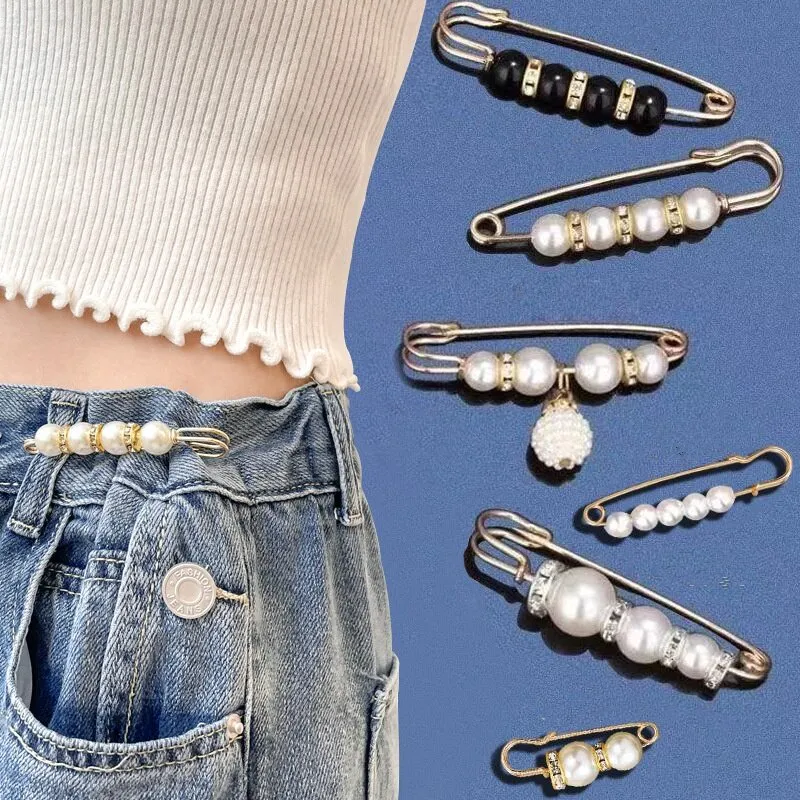 2pcs Skirt Pants Tighten Waist Brooches Jeans Adjustable Waist Clip Button  Pearl Women'S Brooch Set DIY Clothing Accessories