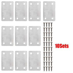 10Sets Thickened Stainless Steel Corner Code Straight 4-Hole Fixed Angle Brackets Furniture Connection Fixed Support Accessories Suitable for Furniture Cabinets Wood Shelves