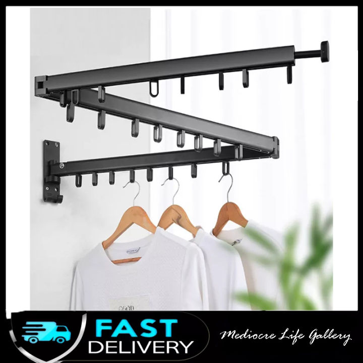 Retractable Clothes Towel Drying Rack Balcony Indoor Folding Wall ...