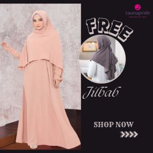 SALE Gamis Wanita Syari Rauna / RK-132 Pink / Fashion Muslim / FREE Hijab Tali
