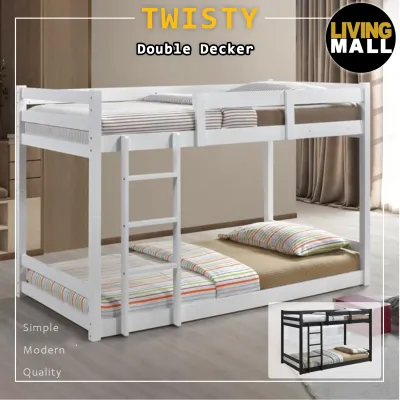 Living Mall GUB Twisty Double Decker Solid Wood Structure Design Kid Bunk Bed Single w/ Mattress Option