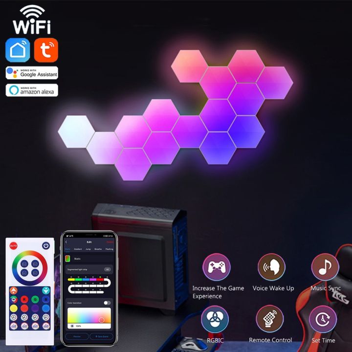 RGBIC WIFI LED Hexagon Lights Music Sync Indoor Smart Wall Lamp DIY ...