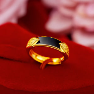 Everhoney Romantic Jade Inlaid Adjustable 916 Gold Ring Promise Wrap Ring for Women Girls
