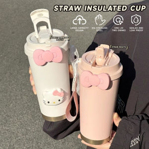 500ML Thermo Travel Mug Leak-Proof Hello Kt Insulated Mug Stainless Steel Thermos Coffee Cup for Office Water Cup Botol Air Tahan Sejuk Thermos Pot With Handle Student Officer Worker