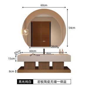 [Cozy ]Bathroom Cabinet Smart Solid Wood Bathroom Cabinet Mirror Cabinet Combination Ceramic Integrated Basin Hand Wash