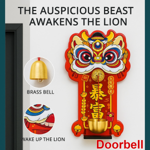 Magnetic Lion Dance Doorbell Vintage Chinese New Year Doorbell Lucky Home Decor Feng Shui Gift Wireless Easy Install
