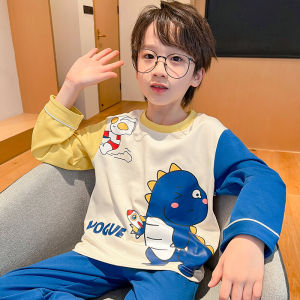 332Boys Pajamas Spring & Fall Thin Pure Cotton Long Sleeves Kids Boys round Neck Children Teens Babies Air Conditioning Room Homewear Suit