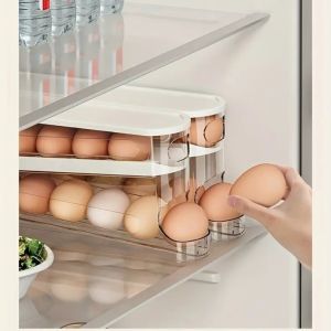 MINIAT Ladder Style Egg Storage Box Transparent Space Saving Egg Dispenser Durable Double Automatic Egg Organizer Holder for Refrigerator