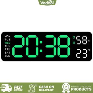 [VSC] Digital Alarm Clock LED Desk Alarm Clock Large Number Display USB Charging Electronic Wall Clock Temperature/Date Dual Alarm Clock for Home Office