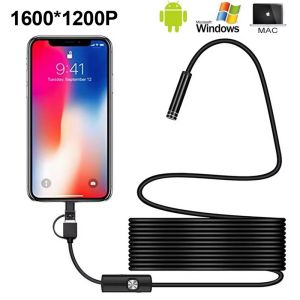 Kamera Endoskopi Android USB 3in1 8 LED Full HD1200P IP68 1600*1200 Semi-rigid Cable 2m Kamera Video Inspeksi Mikro Borescope
