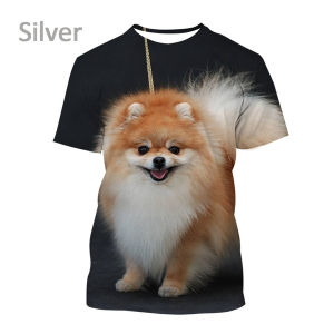 2024 Summer Cute and Funny Dog Pomeranian 3D Printing High Quality Breathable Round Neck T shirt Mens T-Shirts