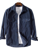 HUILISHI Corduroy Mens Long Sleeve Shirt Fashion Casual Loose Plain Top Jacket