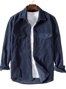 HUILISHI Corduroy Mens Long Sleeve Shirt Fashion Casual Loose Plain Top Jacket
