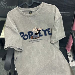 ✅ Yesgirl Korean style cartoon Popeye print loose casual shirt  womens oversize shirt  fashion Korean style shirt oversize shirt  newest womens top shirt 100% cotton  womens white shirt  6.24 .C