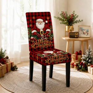 Christmas Chair Cover Stretch Thick Washable Dustproof Dining Room Seat Cover Christmas Decor