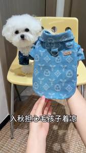 Áo sơ mi denim chống gió mùa thu đông xuyên biên giới quần áo cho mèo và chó trang phục thú cưng ấm áp và phong cách có bán sỉ và giao hàng tận nơi.