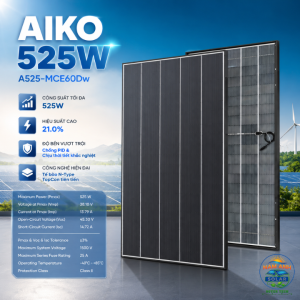 Tấm pin năng lượng mặt trời Aiko 525W 2 mặt kính công nghệ mới ABC N-TYPE-SOYER TECH Phân Phối