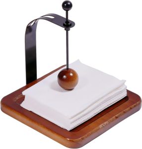 GLOBLELAND Wood Napkin Holder for Table 5.6"x5.6" Napkin Dispenser with Metal Weighted Arm Wooden Ball Square Cocktail Paper Holder for Kitchen Office Restaurant Cafe Home Decor