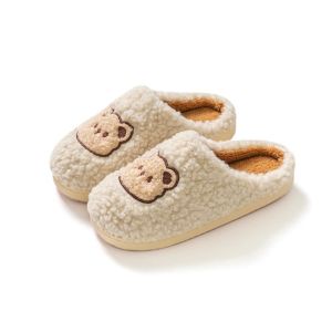 YOCKY Soft Bottom Plush Bear Slippers Cute Warm Male Female Slides Fashion Non-Slip Home Shoes Bedroom