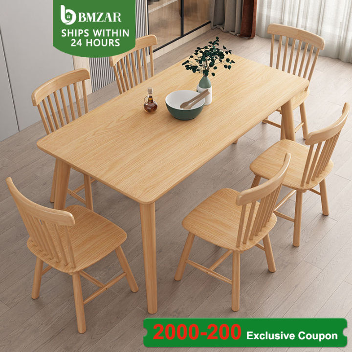 BMZAR Dining Table 100/120/140CM Solid Wood 4-8 Seaters Kitchen Table ...