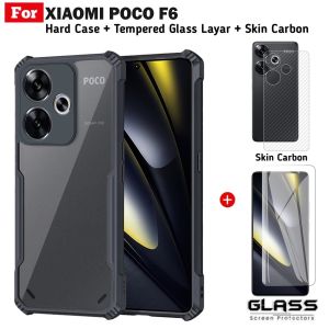 Paket 3in1 Xiaomi POCO F6 Case Shockproof Free Tempered Glass dan Skin Carbon