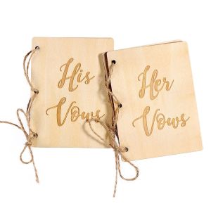 FLORI 2PCS/Set Handmade Engagement Bride Groom Wedding Decoration Her and His Vows Marriage Vows Booklets Wood Photography Props