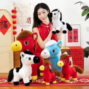 SOLOMONWF Cartoon Animal Horse Stuffed Toys Lucky 25cm/30cm Mascot Funny Cute Chinese Zodiac Horse Spring Festival