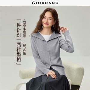 Giordano Beau Monde Women Roll-edge high neck cardigan Free Shipping 13356620