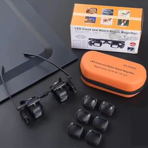 CHICKETTI Dual LED Lights Head Mount Magnifier Portable 24X High Power Magnifying Glass Magnifying Lens Storage Box Magnification Glasses Watch Repair