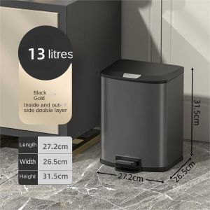 7-18L Household Stainless Pedal Trash Can with Cover for Kitchen Bath garbage bin with Separate Bin