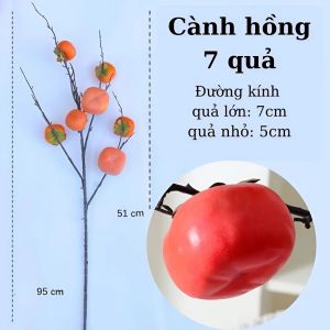 Cành Hồng 7 Quả Trang Trí Dài 95cm | Cành Quả Cắm Bình Decor Góc Nhà Trang Hoàng Tết Nhanh Gọn