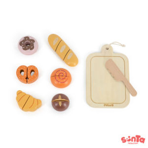 Wooden Pretend Cutting Bread Toy Kitchen Role Play Food Set 3Y+ PolarB