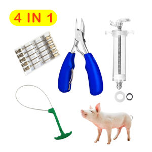 Piglet 4 IN 1 Kit 10ml TPX Fiberglass Syringe for Pig+10Pcs Hypodermic Stainless Steel Needles+Piglet Teeth Cutter