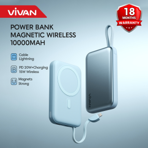 Vivan VPB-W13 Powerbank Strong Magnetic 10000mAh 15W Wireless 20W with Iph Bult-in Cable Flight Safe 18 Months Warranty