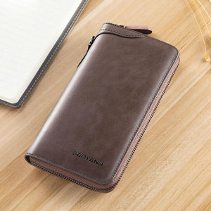 BANYANU Travel Business Men Long Wallet Anti RFID Zipper Cowhide Genuine Leather Handbag for Men