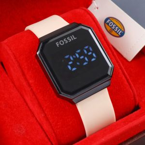 Box Exclusive Jam Tangan FOS Persegi List Hitam LED Full Color VA-812RR / Jam Tangan Fashion Wanita Tali Rubber Diameter 36 cm