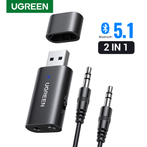 UGREEN 2-in-1 Bluetooth5.1 Car Receiver Transmitter Mini USB Wireless Bluetooth Dongle CRS Audio Receiver Compatible with Windows PC Cellphone Speaker PS5 /XBOX ONE S Handle